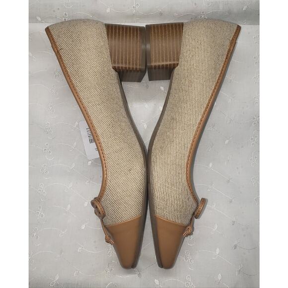 Liz Claiborne LC Fredson Women’s 11WD Block Heel Tan Canvas Faux Leather Shoe - Picture 7 of 11